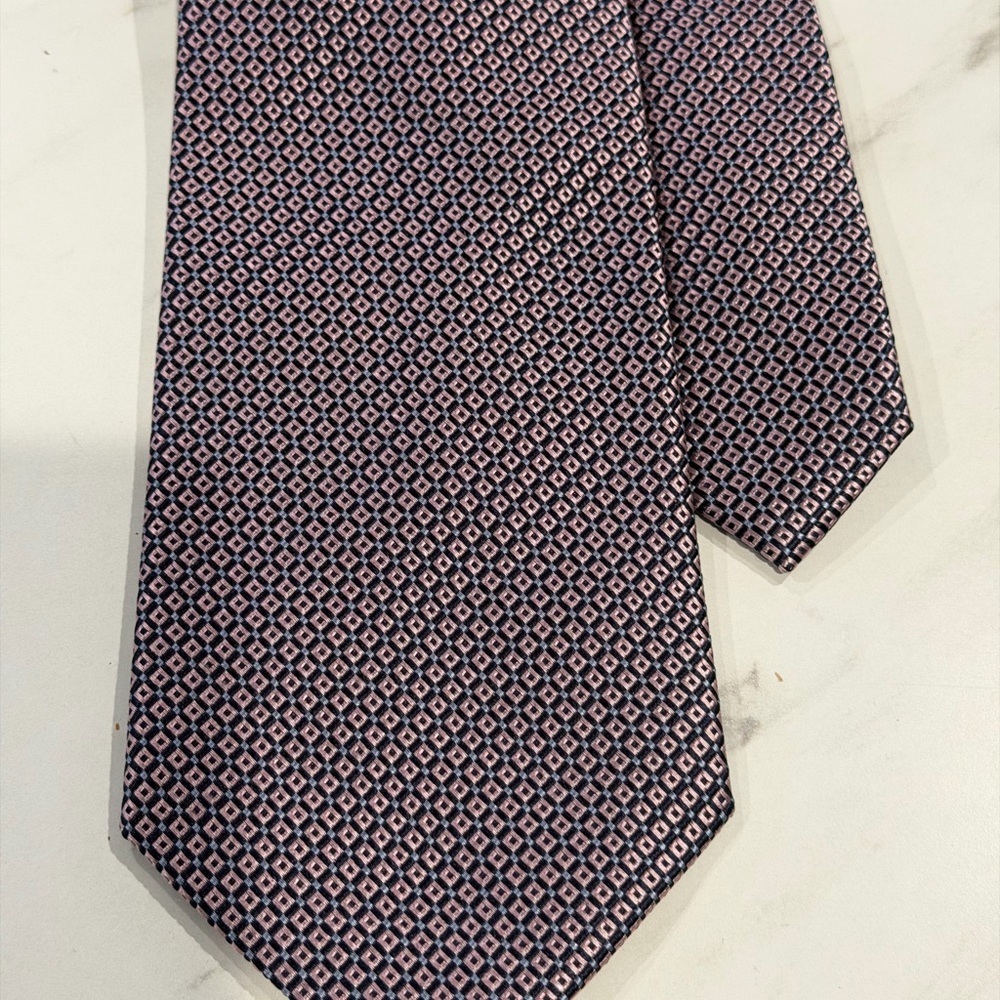 Silk Navy & Pink Geometric Tie - Picture 5 of 6